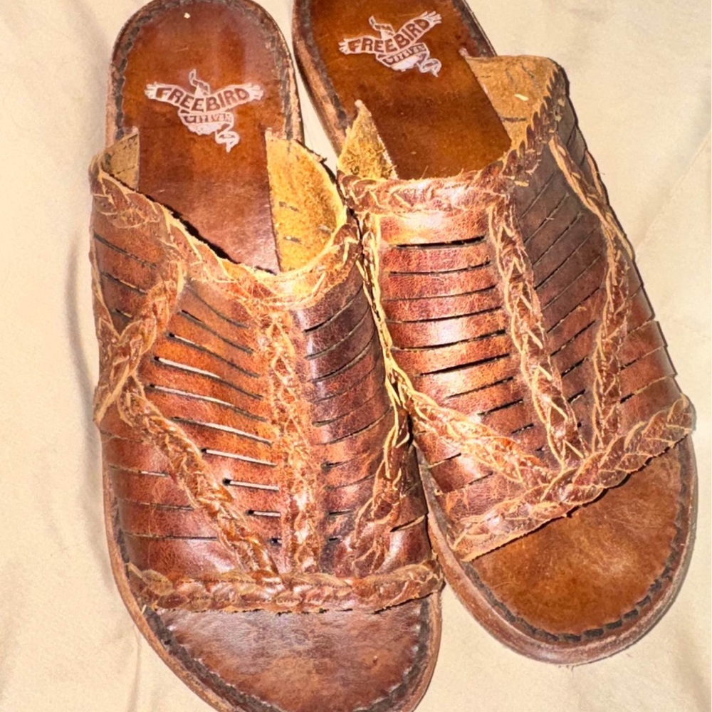 Freebird Tan Braided Leather Slides